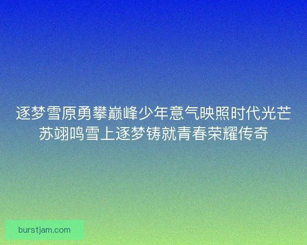 逐梦雪原勇攀巅峰少年意气映照时代光芒苏翊鸣雪上逐梦铸就青春荣耀传奇